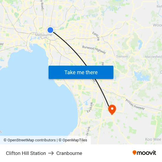 Clifton Hill Station to Cranbourne map