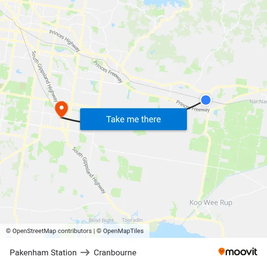 Pakenham Station to Cranbourne map