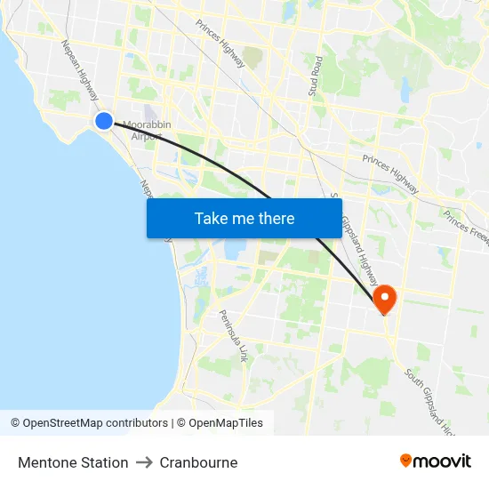 Mentone Station to Cranbourne map