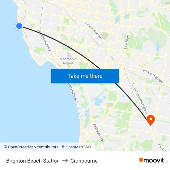 Brighton Beach Station to Cranbourne map