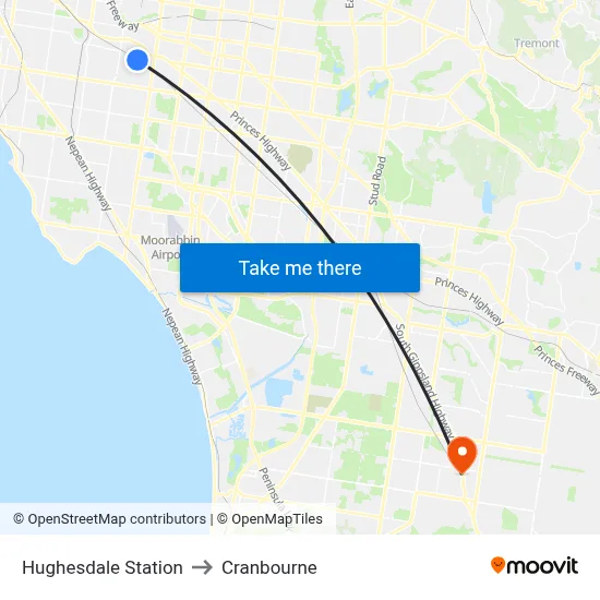 Hughesdale Station to Cranbourne map