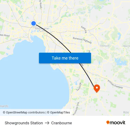 Showgrounds Station to Cranbourne map