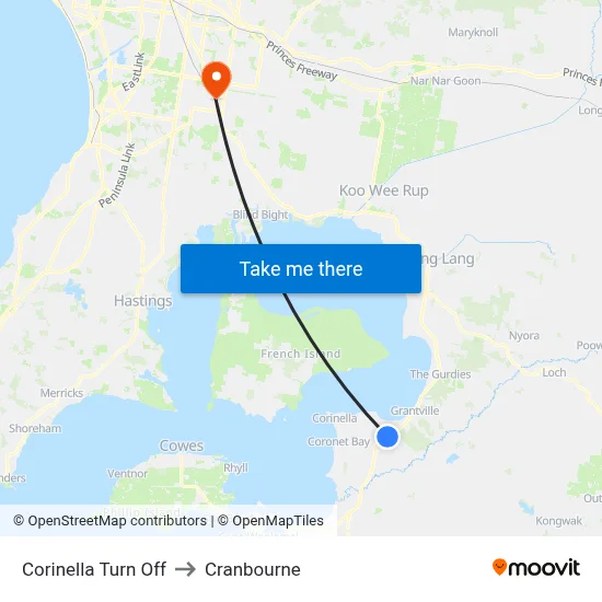 Corinella Turn Off to Cranbourne map