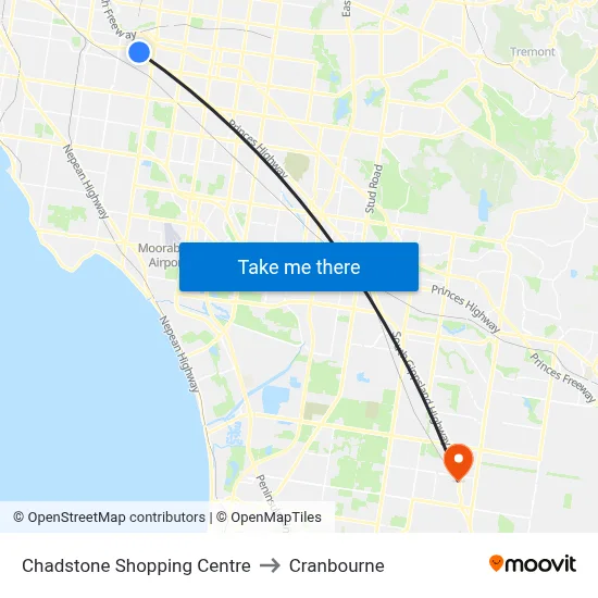 Chadstone Shopping Centre to Cranbourne map
