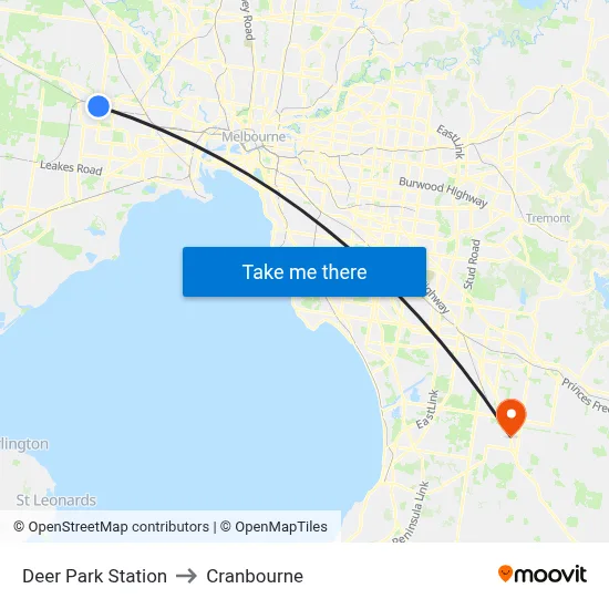 Deer Park Station to Cranbourne map