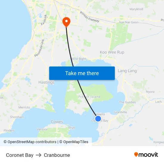 Coronet Bay to Cranbourne map