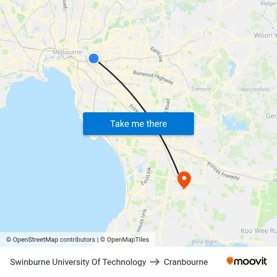 Swinburne University Of Technology to Cranbourne map