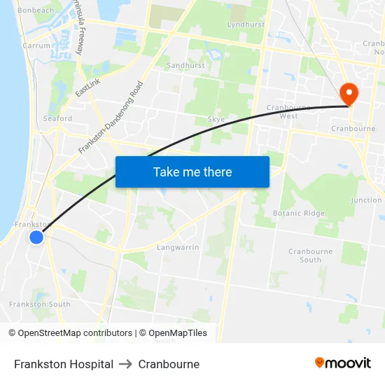 Frankston Hospital to Cranbourne map