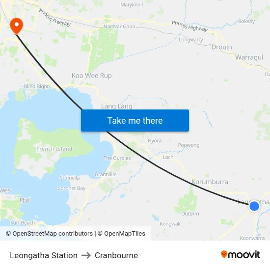 Leongatha Station to Cranbourne map
