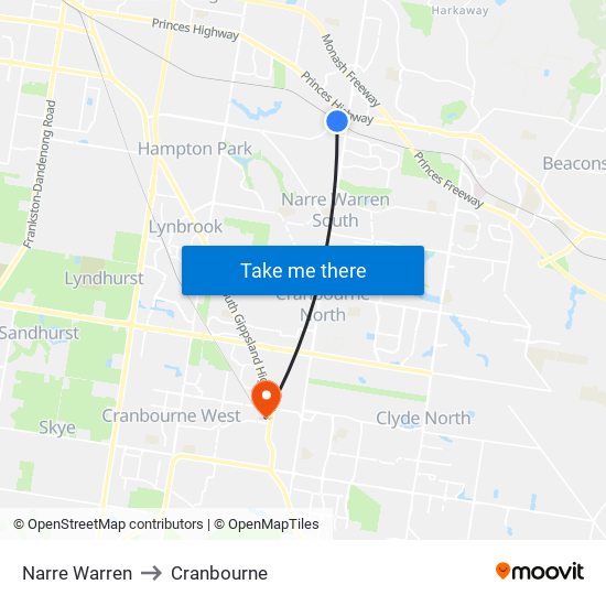 Narre Warren to Cranbourne map