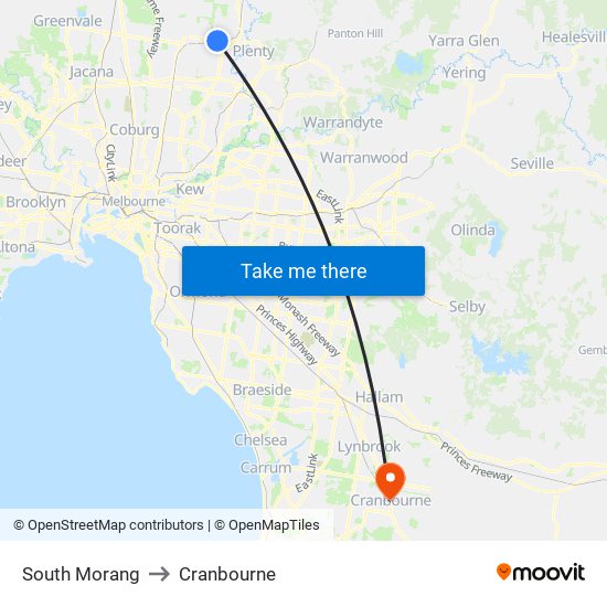 South Morang to Cranbourne map