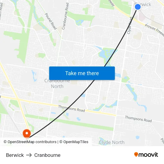 Berwick to Cranbourne map