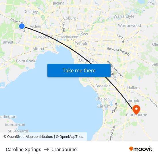 Caroline Springs to Cranbourne map