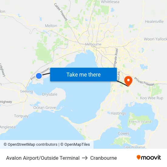 Avalon Airport/Outside Terminal to Cranbourne map
