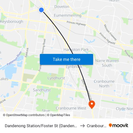 Dandenong Station/Foster St (Dandenong) to Cranbourne map