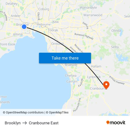 Brooklyn to Cranbourne East map