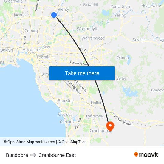 Bundoora to Cranbourne East map