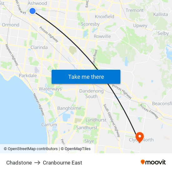 Chadstone to Cranbourne East map