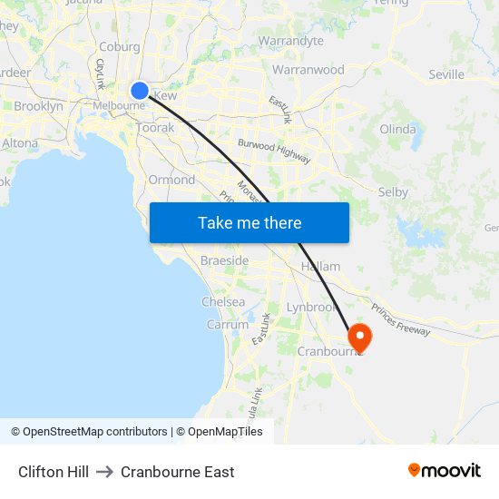 Clifton Hill to Cranbourne East map