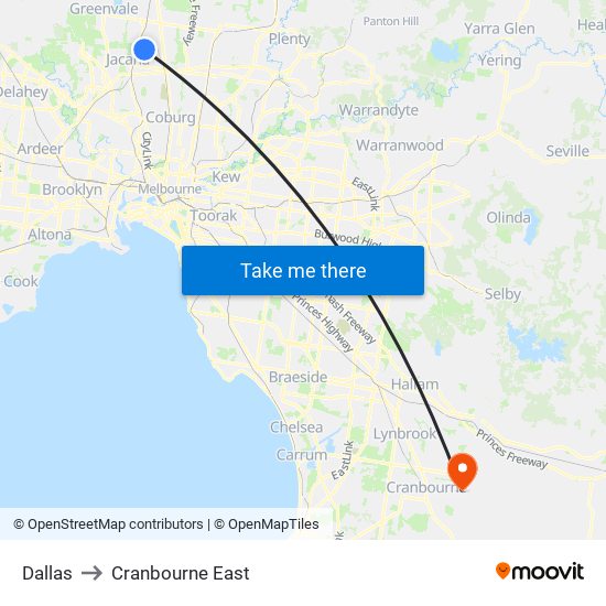 Dallas to Cranbourne East map