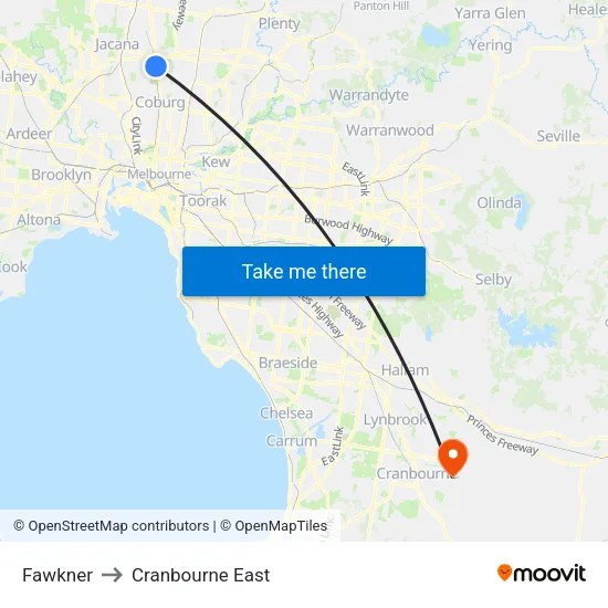 Fawkner to Cranbourne East map