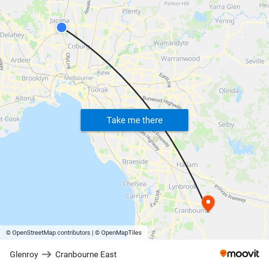 Glenroy to Cranbourne East map