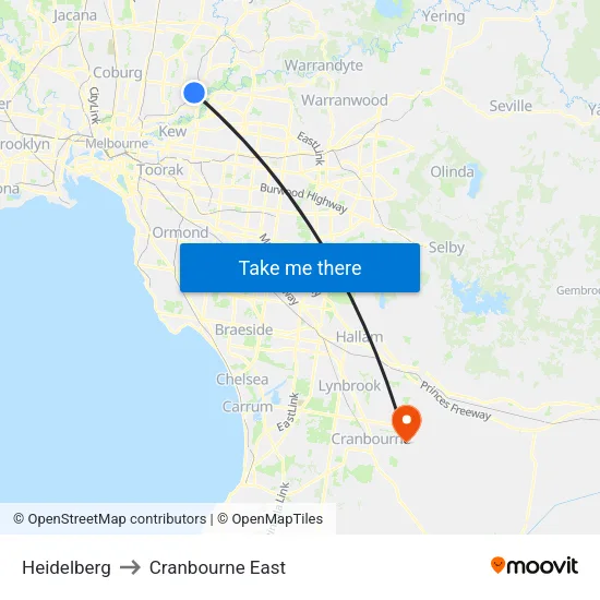 Heidelberg to Cranbourne East map
