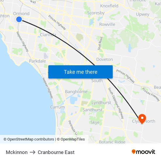 Mckinnon to Cranbourne East map