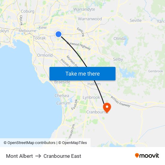 Mont Albert to Cranbourne East map