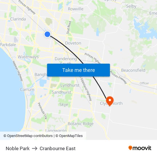 Noble Park to Cranbourne East map