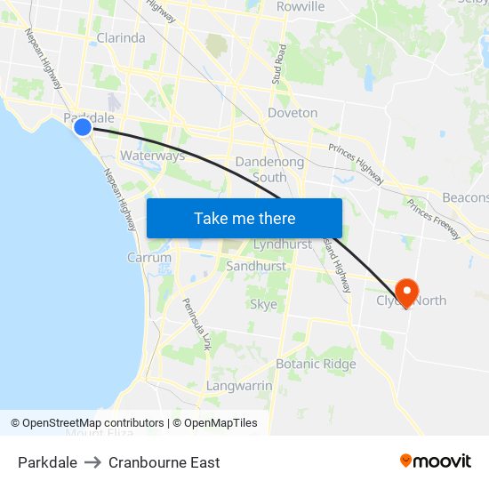 Parkdale to Cranbourne East map