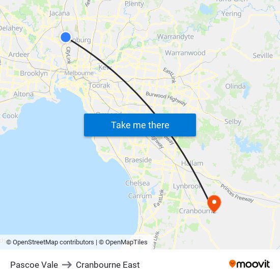 Pascoe Vale to Cranbourne East map