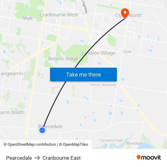 Pearcedale to Cranbourne East map