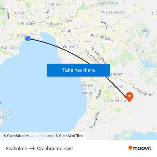 Seaholme to Cranbourne East map