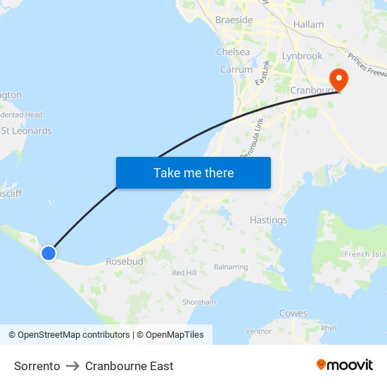 Sorrento to Cranbourne East map