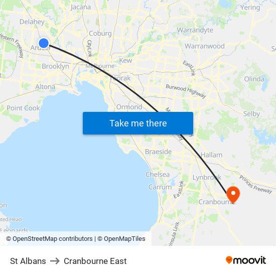 St Albans to Cranbourne East map