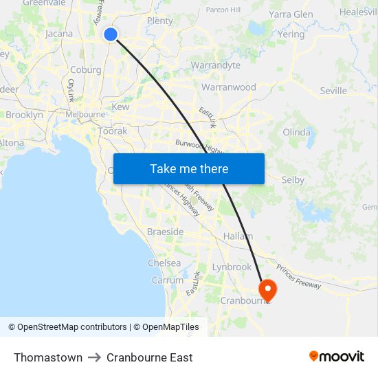 Thomastown to Cranbourne East map