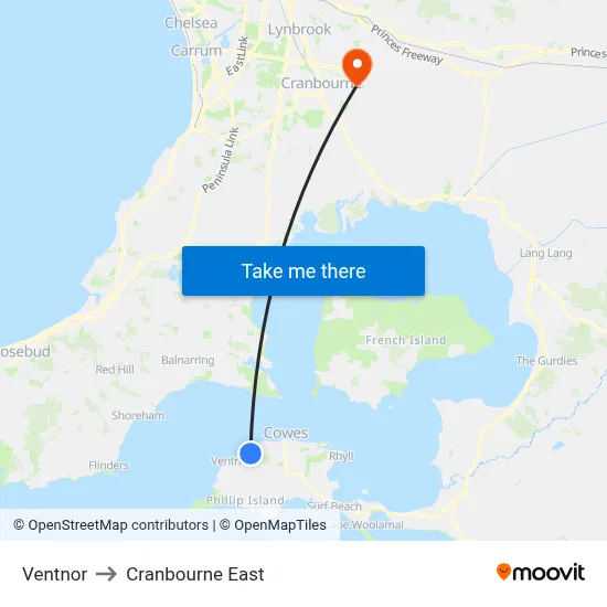 Ventnor to Cranbourne East map