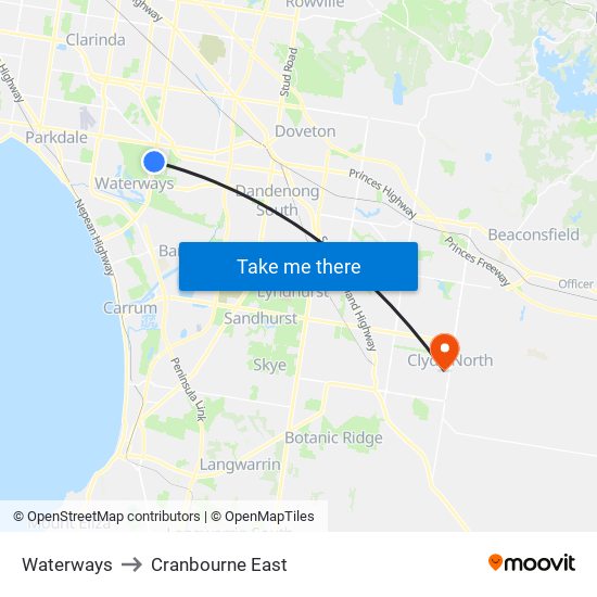 Waterways to Cranbourne East map