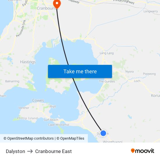 Dalyston to Cranbourne East map