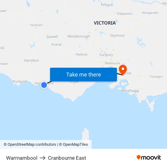 Warrnambool to Cranbourne East map