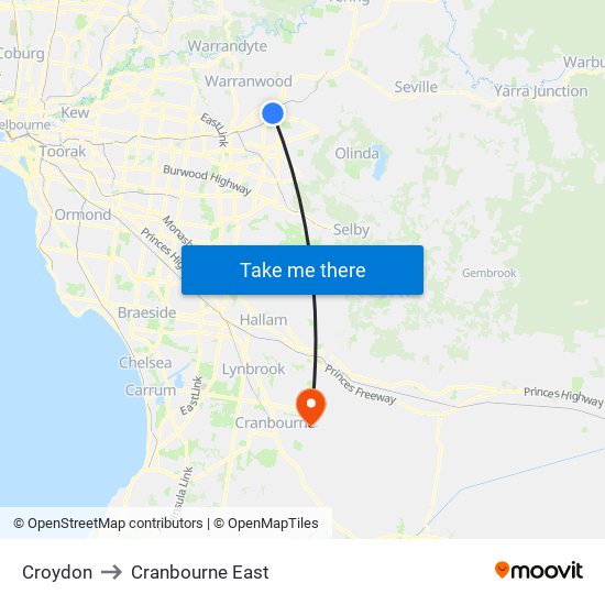 Croydon to Cranbourne East map