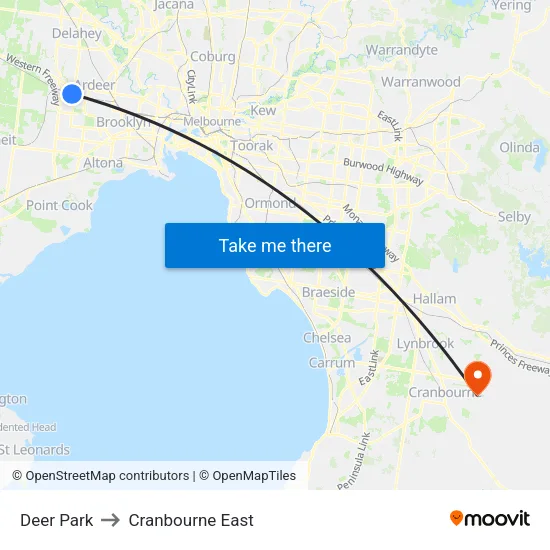 Deer Park to Cranbourne East map