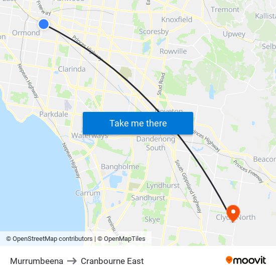 Murrumbeena to Cranbourne East map