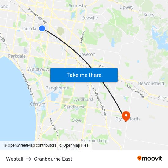 Westall to Cranbourne East map