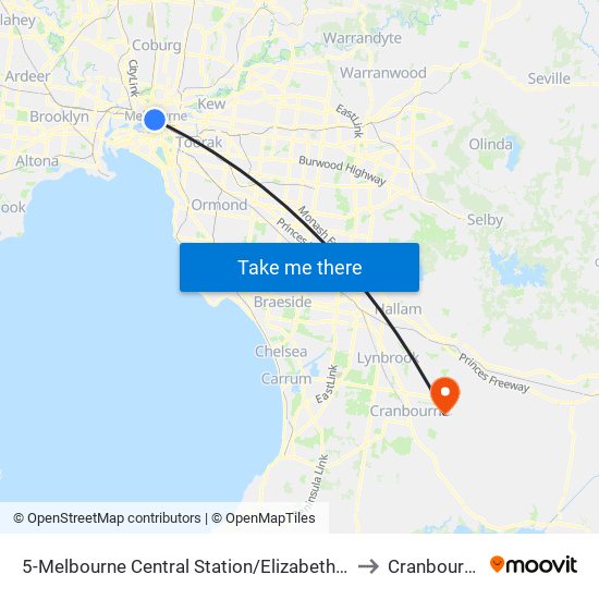 5-Melbourne Central Station/Elizabeth St (Melbourne City) to Cranbourne East map