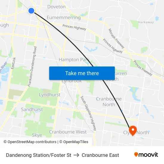Dandenong Station/Foster St to Cranbourne East map