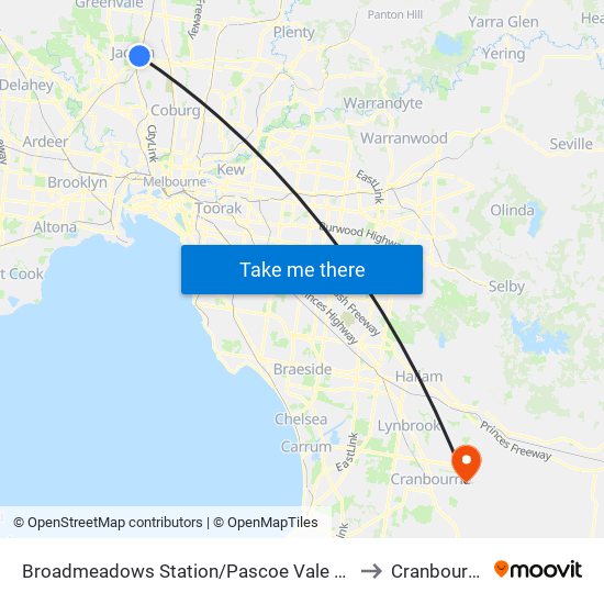 Broadmeadows Station/Pascoe Vale Rd (Broadmeadows) to Cranbourne East map