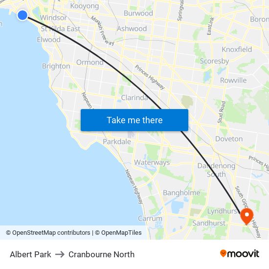 Albert Park to Cranbourne North map