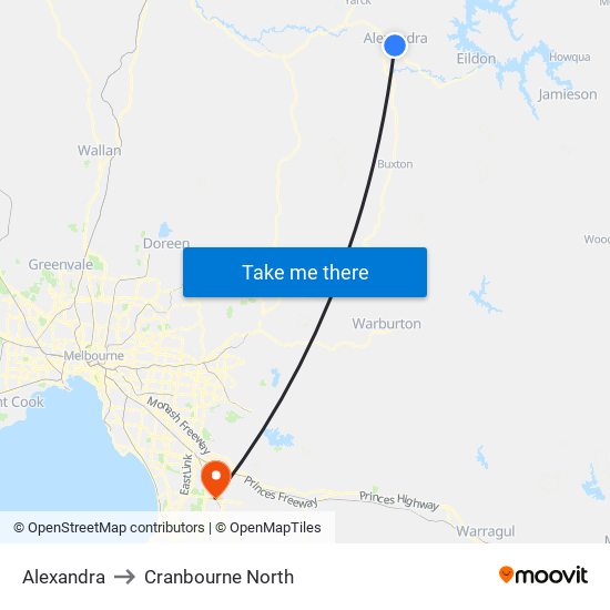 Alexandra to Cranbourne North map